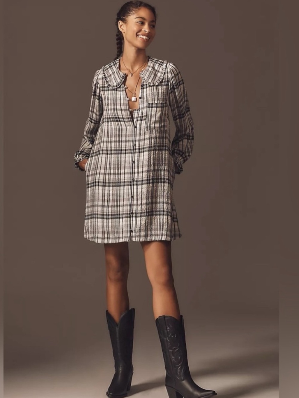 Anthropologie Keira plaid Collared Long Sleeve Mini Dress!